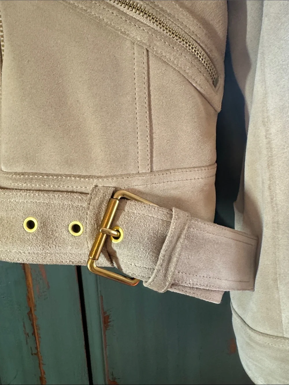 NWT Tory Burch Taupe Suede Moto Biker Jacket Brushed Gold Hardware Heavy$1K tag!